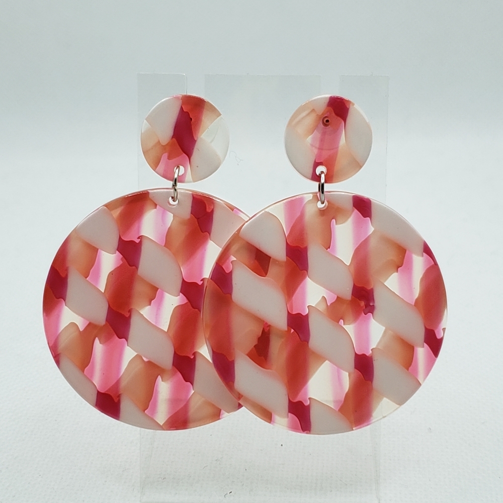 Pink and White Patterned Earrings